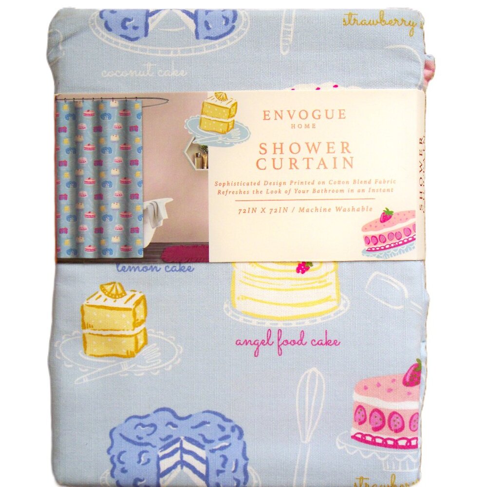 Envogue Fabric Shower Curtain Cakes Design on Blue Background 72x72 Cotton Blend